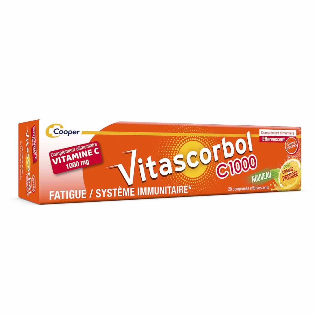 Vitascorbol Vitamin C1000 freshly squeezed orange flavour 20 effervescent tablets
