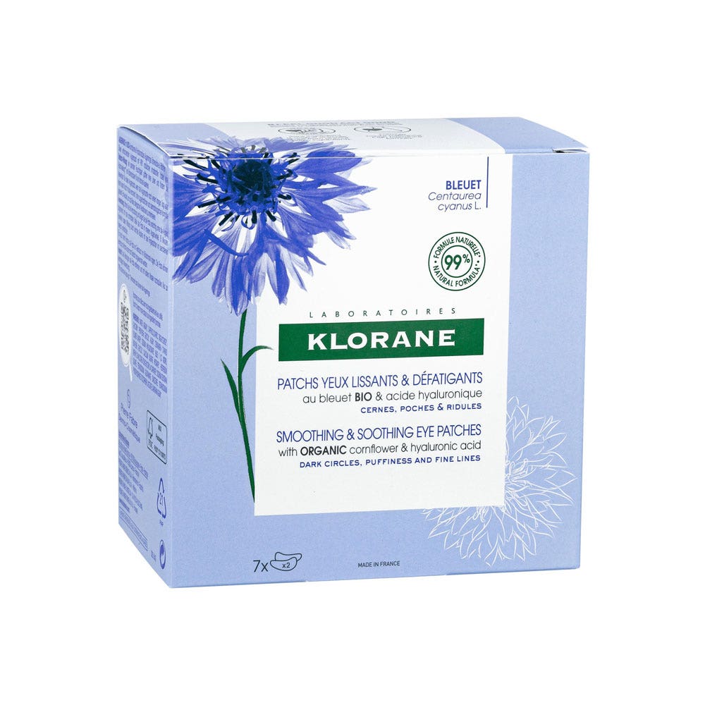 Klorane Cornflower Smoothing & Tiredness-Relief Eye Patches organic with hyaluronic acid 7 x 2