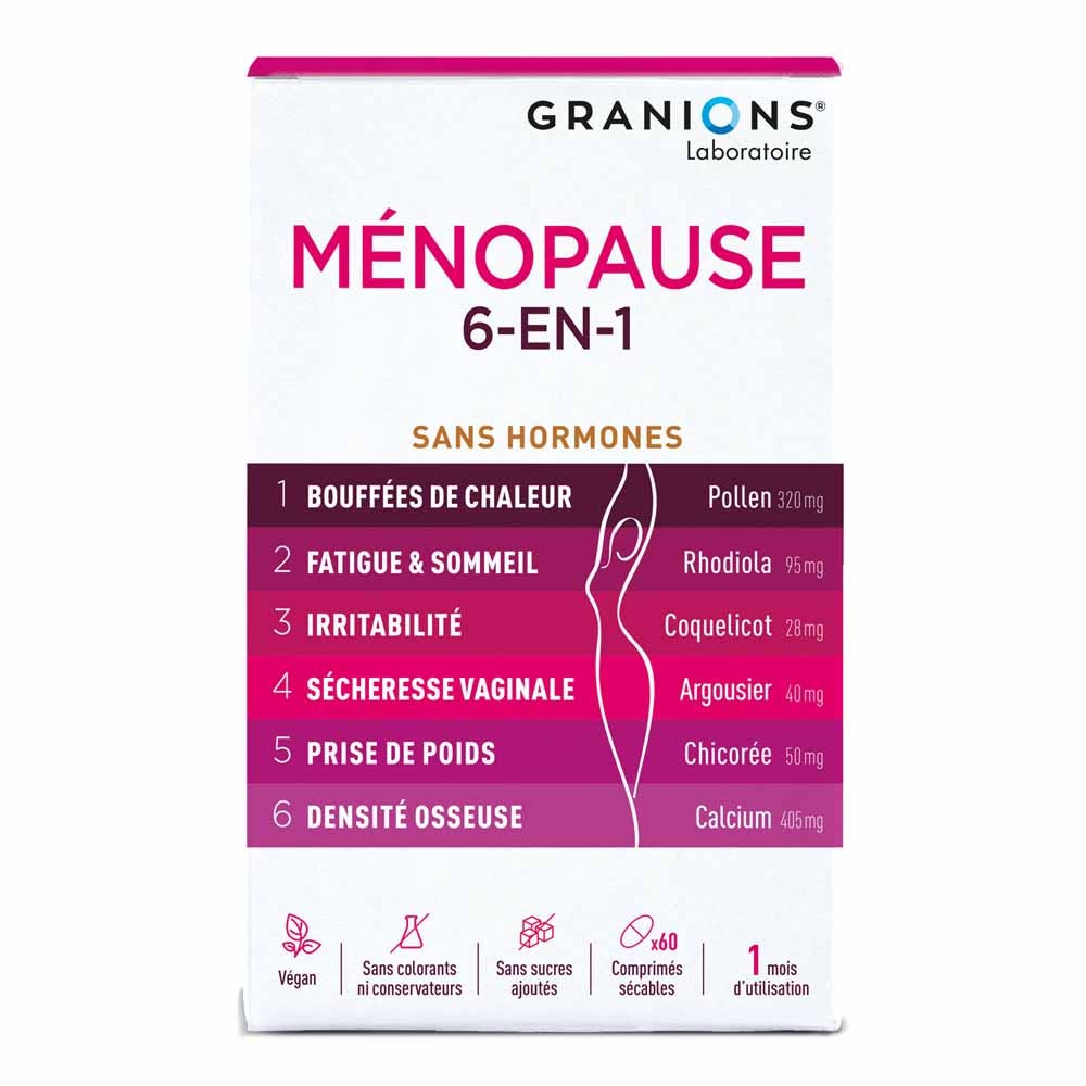 Granions Ménopause 6-En-1 Sans hormone 60 comprimés sécables