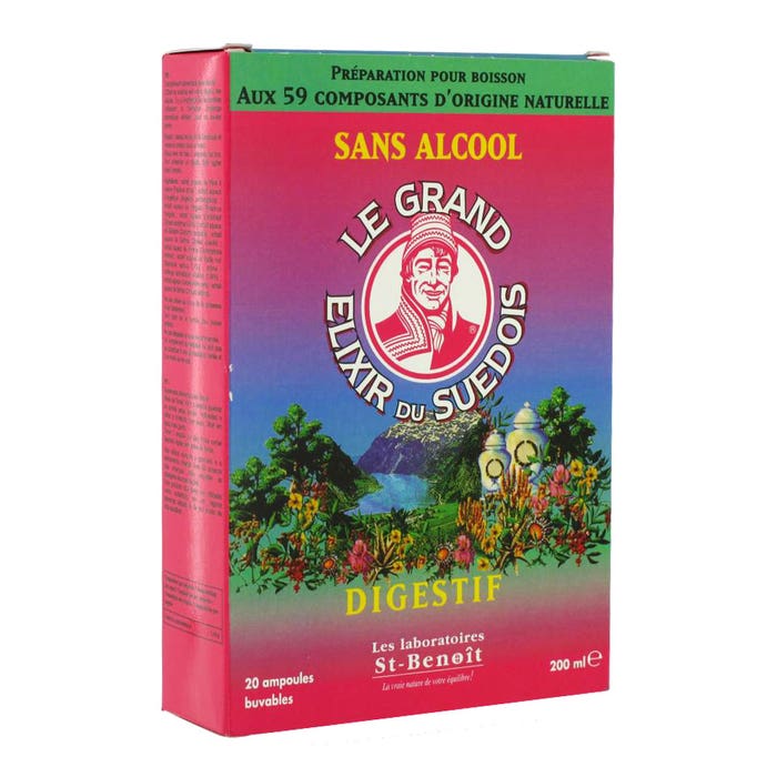 The Great Swedish Alcohol-Free Digestive Elixir 20 Drinkable Ampulas Saint Benoit