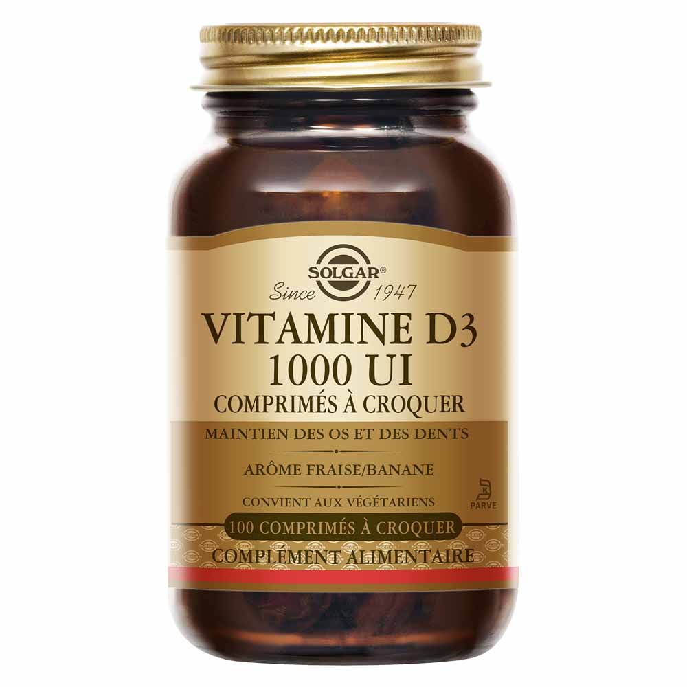 Solgar Chewable vitamin D3 1000 IU strawberry/banana flavour immune support 100 chewable tablets