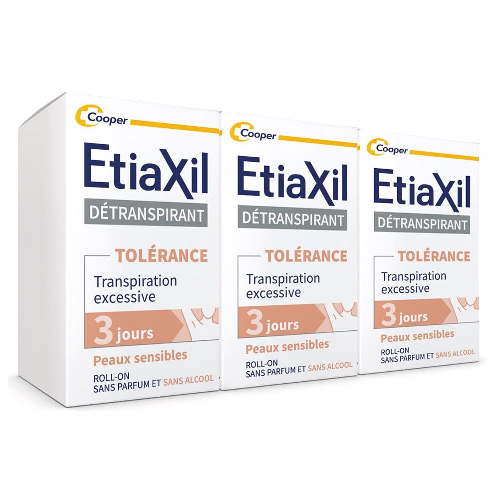 Etiaxil Detranspirants Roll-on Deodorant Excessive Sweating Tolérance Sensitive Skin 3x15ml