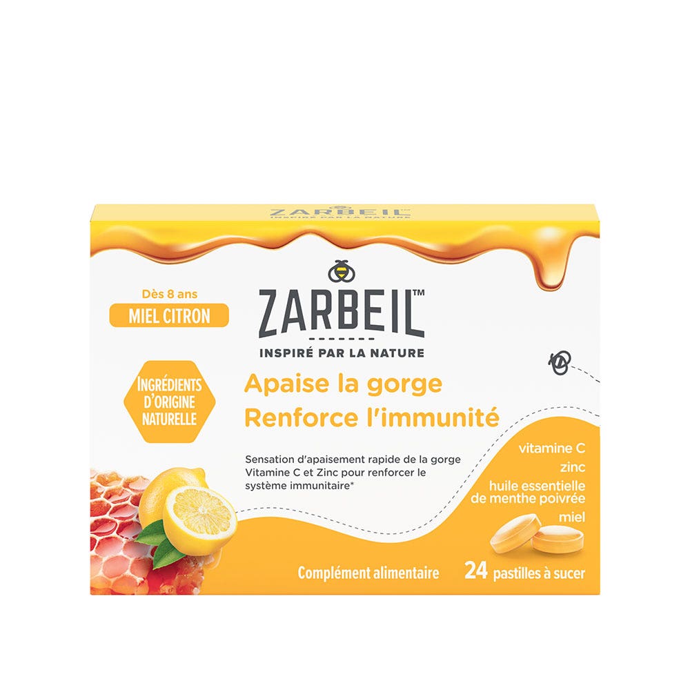 Zarbeil Throat & Immunity lozenges honey and lemon flavour 24 lozenges