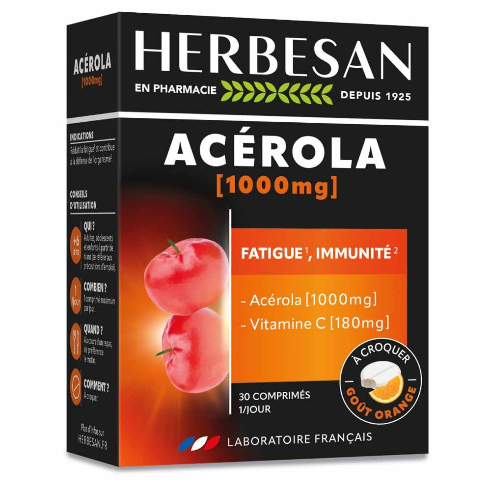 Herbesan Acerola 1000mg Vitamin C 180mg Orange taste 30 tablets