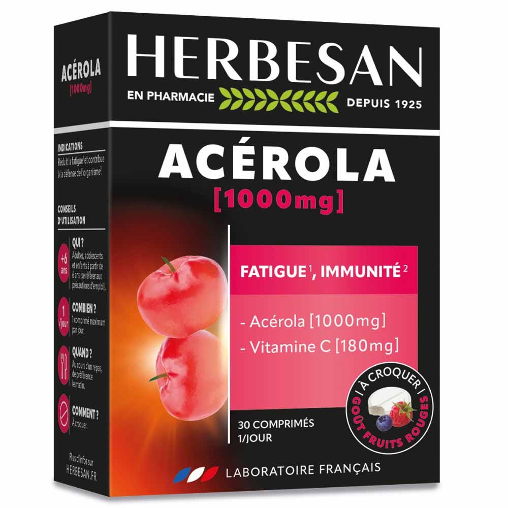 Herbesan Acerola 1000mg Vitamin C 180mg Red Fruit taste 30 tablets