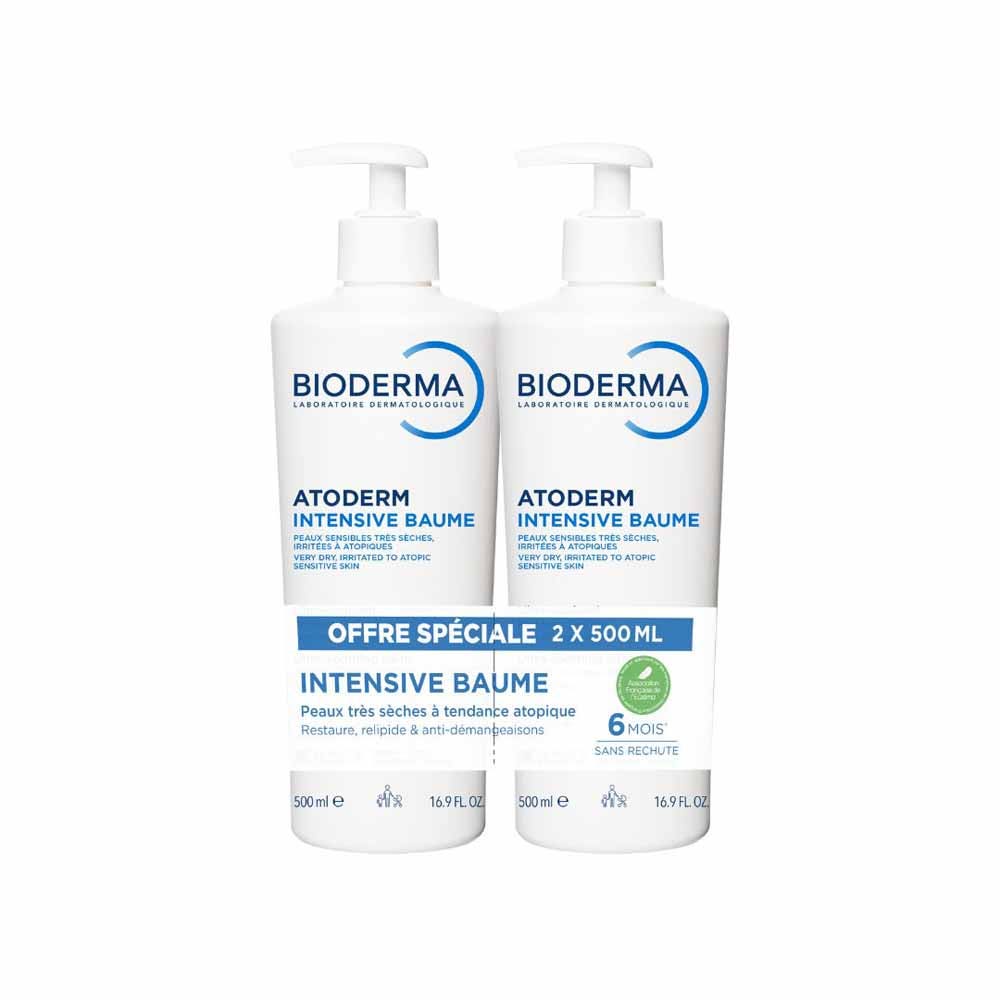 Bioderma Atoderm Intense balm ultra-soothing sensitive skin treatment Visage et Corps Peaux Très Sèches 2x500ml