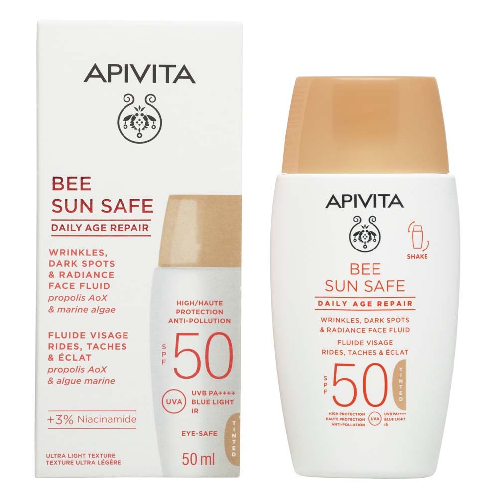 Apivita Bee Sun Safe Face fluid for wrinkles, dark spots & radiance SPF50 tinted 50 ml