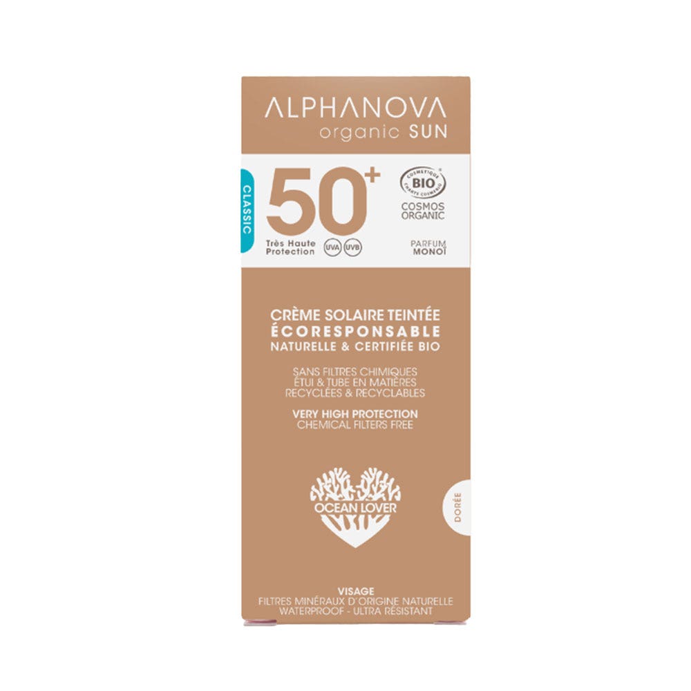 Alphanova Organic Sun Tinted sun cream very high protection SPF50+ organic fragrance-free 40 g