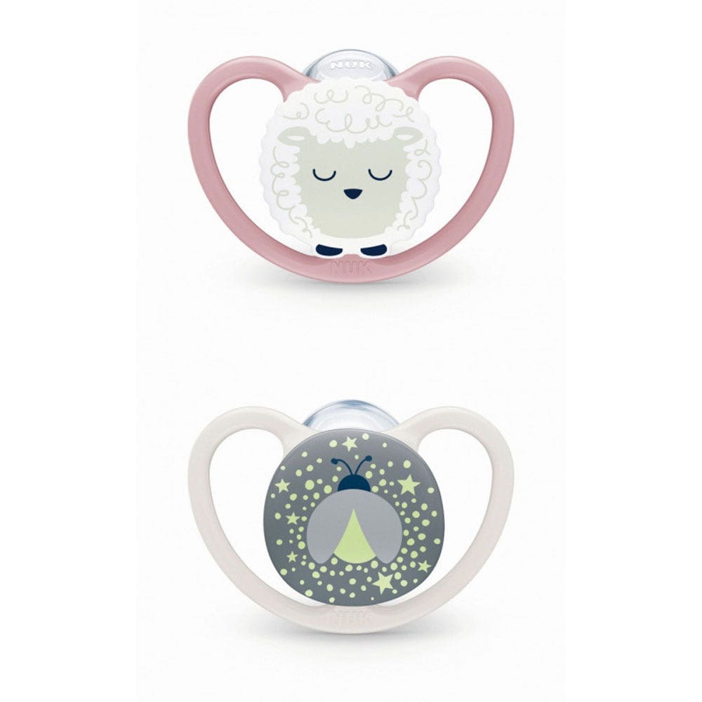Nuk Space Night-time physiological soothers suitable from birth to 6 months 2 x