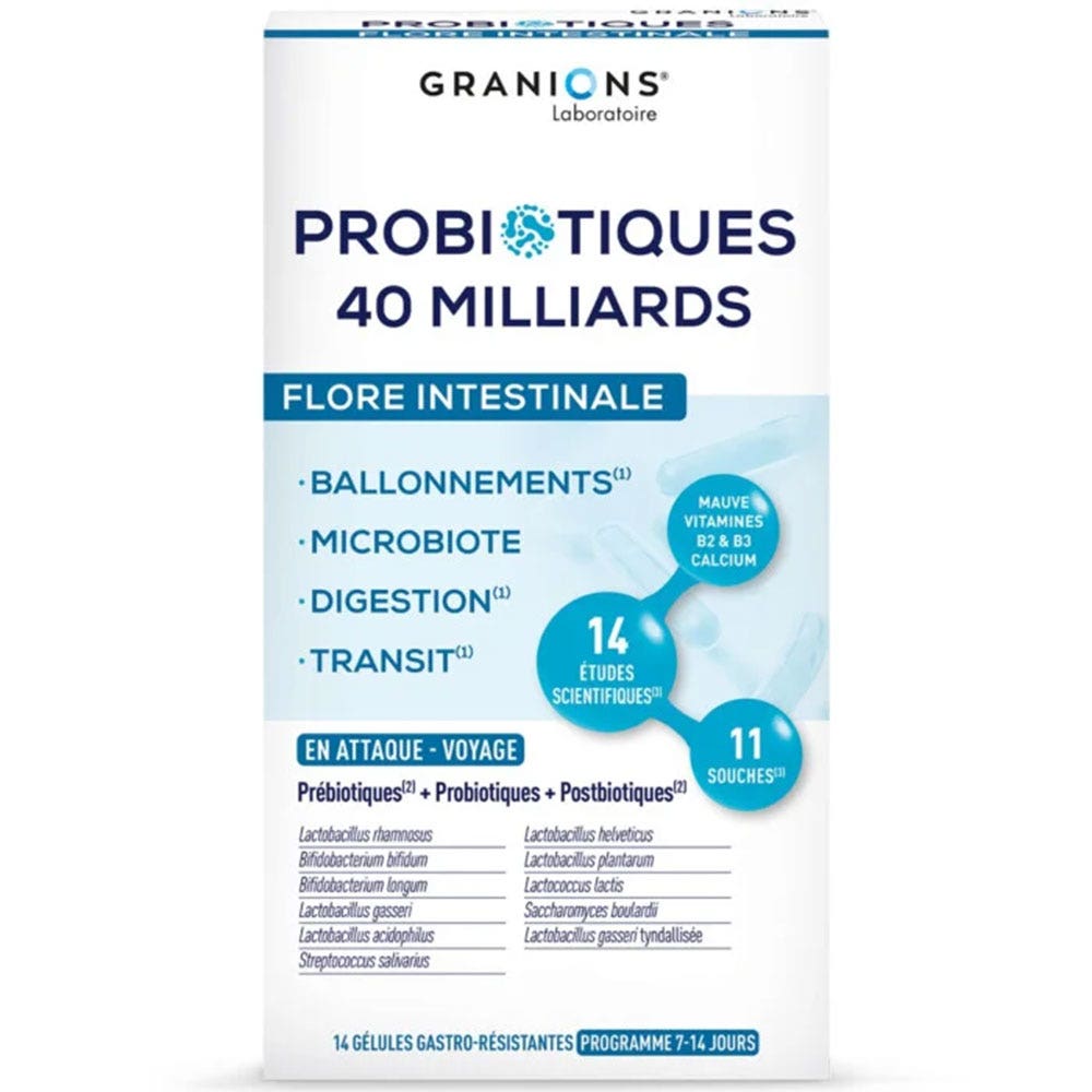 Granions Probiotics for intestinal flora while travelling 7-day travel pack 14 capsules