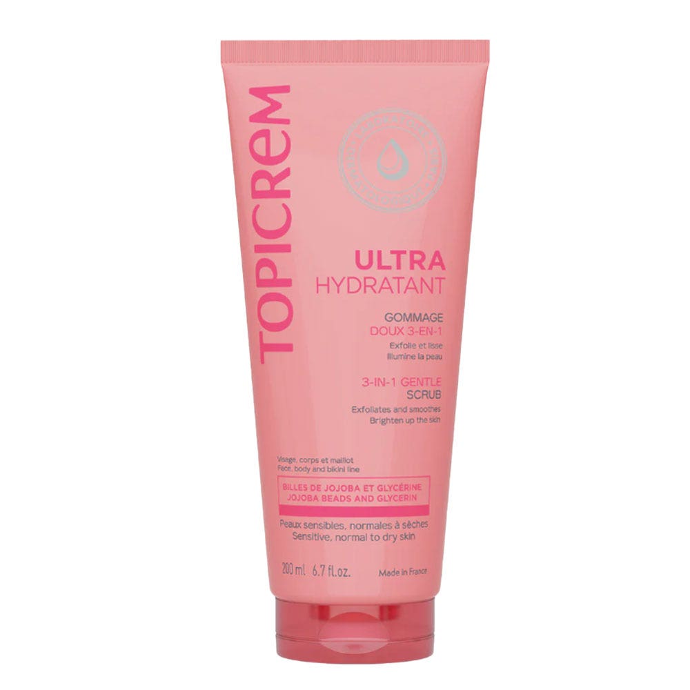 Topicrem Douceur 3-in-1 face, body and bikini line exfoliator 200 ml