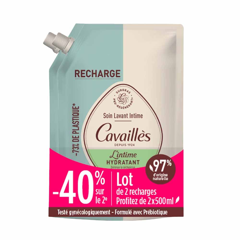 Cavaillès Intimate Dryness Eco-refill hydrating cleansing wash 2 x 500 ml