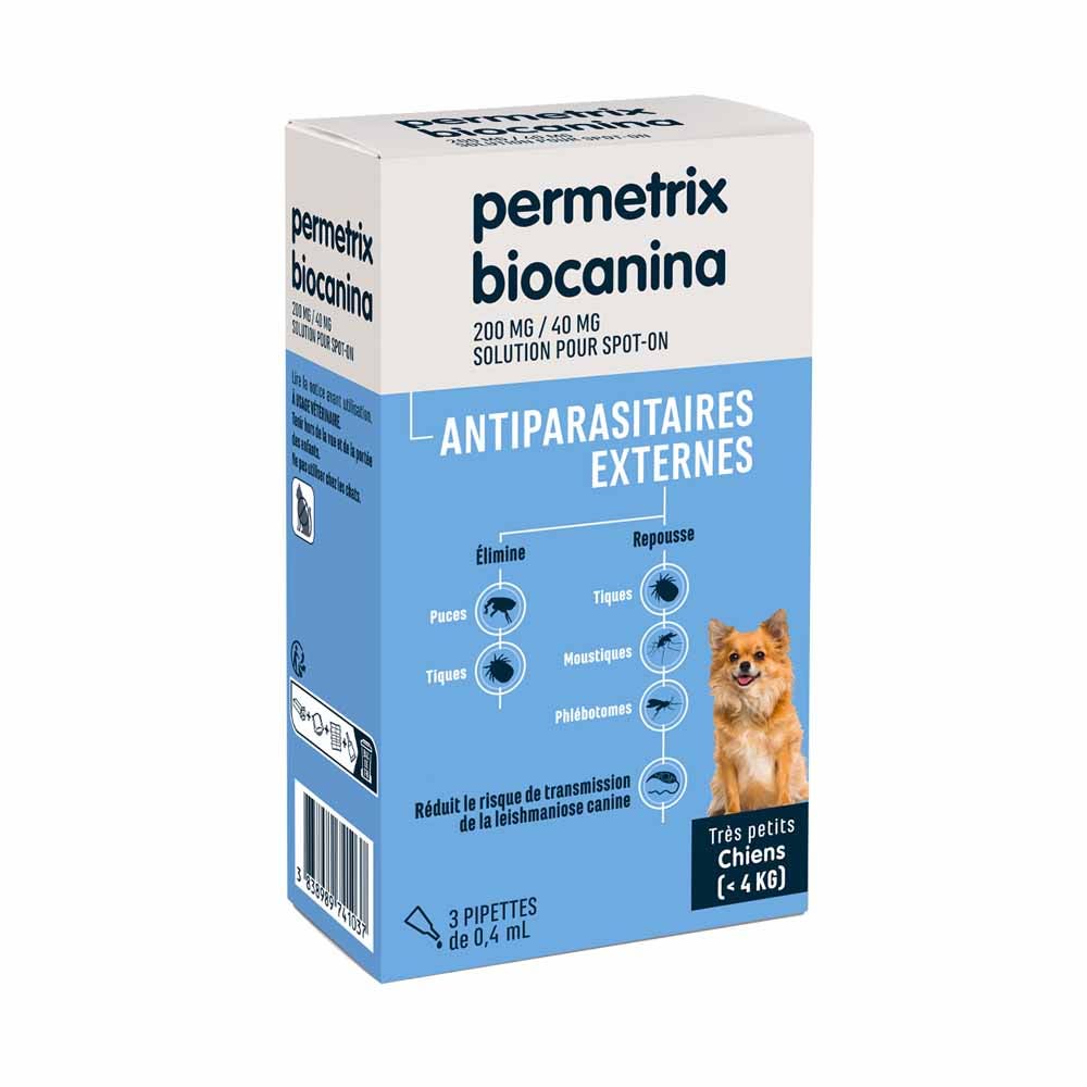 Biocanina Pest Control Spot-on solution for very small dogs up to 4 kg Permetrix 3 pipettes