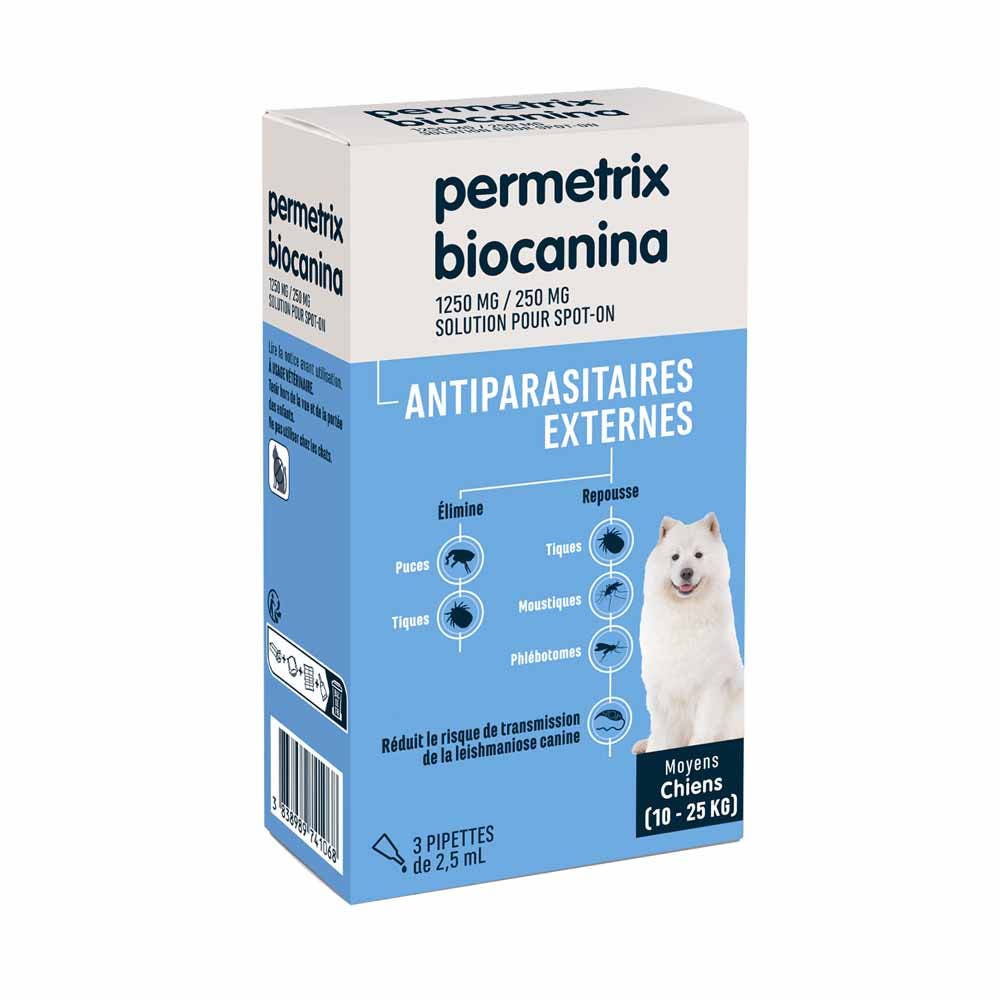 Biocanina Pest Control Spot-on solution for medium-sized dogs from 10 kg to 25 kg Permetrix 3 pipettes