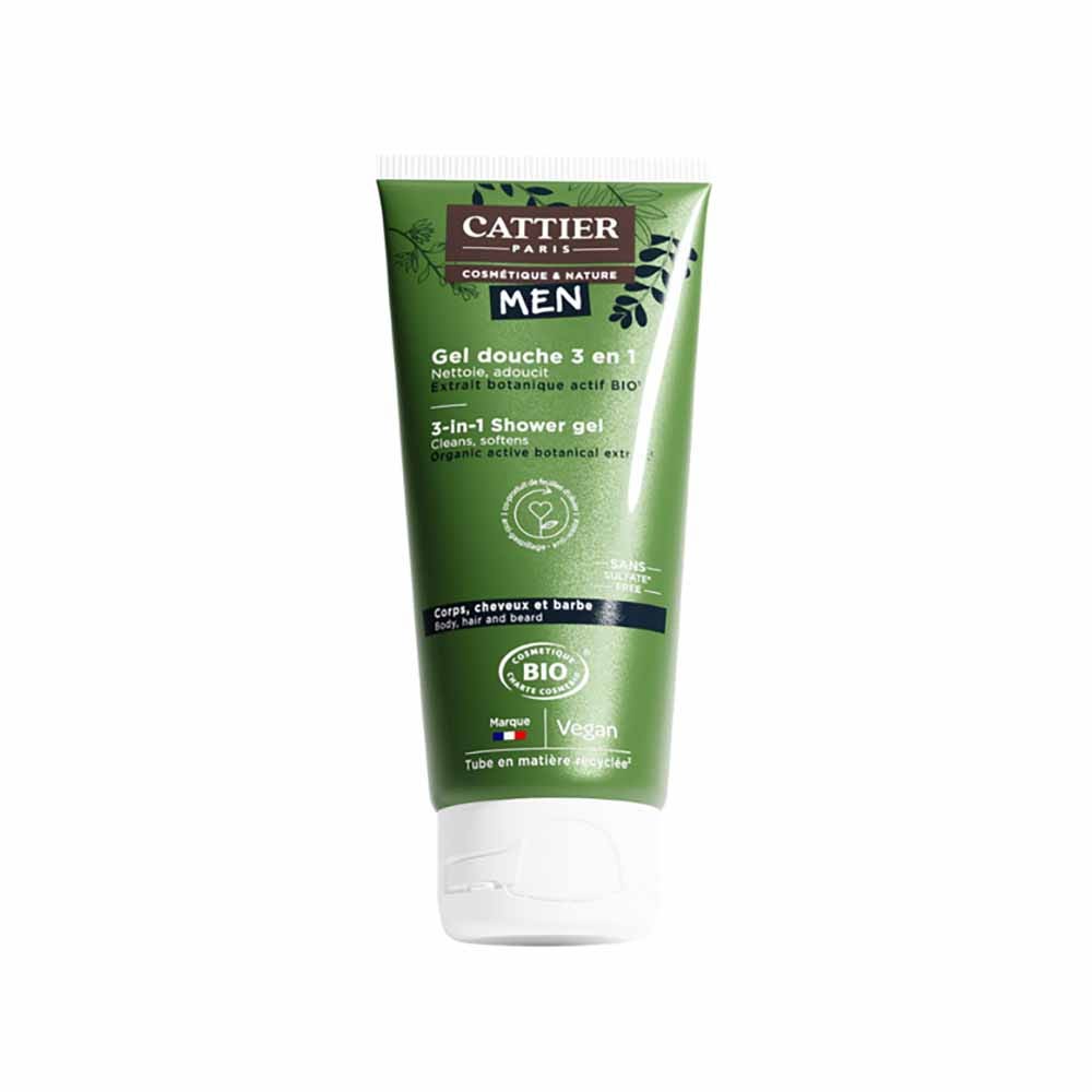 Cattier Man 3 in 1 Shower Gel Bioes Body, Hair &amp; Beard 200ml