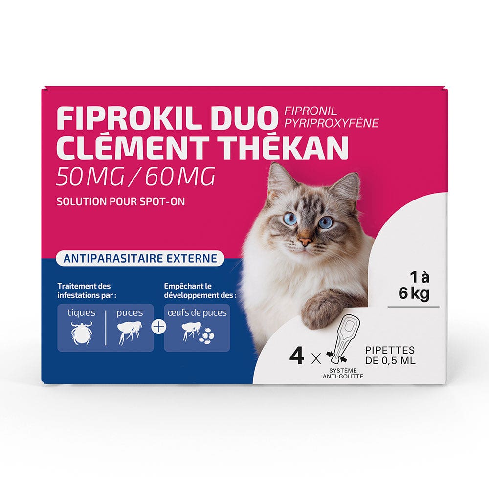 Clement-Thekan Fiprokil Fiprokil Duo 50mg/60mg Spot On Cats 1-6 kg 0.5ml x 4 pipettes