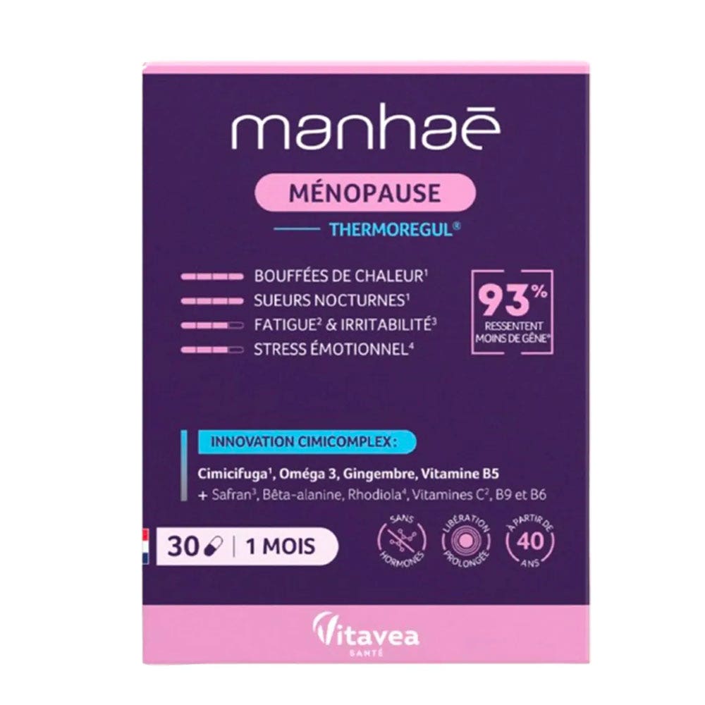 Manhaé Menopause Thermoregul hot flushes stress & vitality 30 capsules