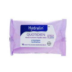 Hydralin Quotidien With Lotus Extract 10 Soft Biodegradable Wipes 10 lingettes
