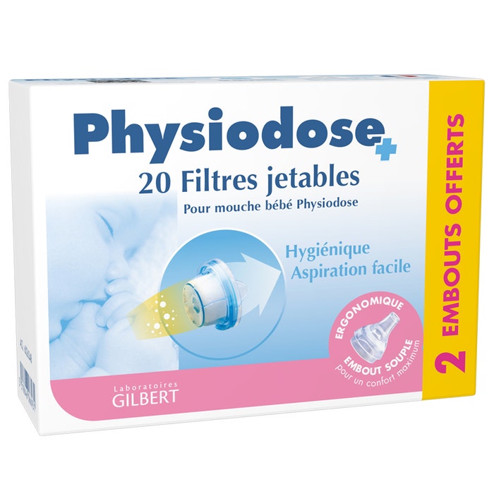 Filters For Baby Nose Blower X 20 + 2 Nosetips 20 Filtres Jetables + 2 Embouts Physiodose Gilbert