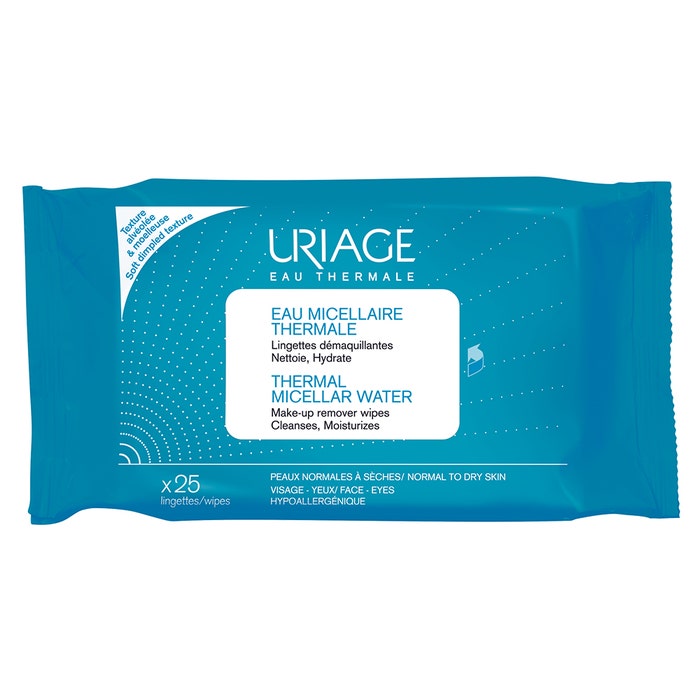 Thermal Micellar Water Make Up Remover Wipes Normal To Dry Skins X25 Hygiène visage Uriage