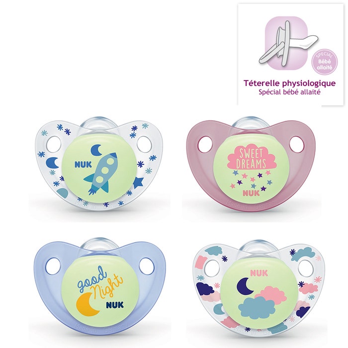 Nuk Physiological Silicone Baby Pacifier Trendline Night Phosphorescent Size 2 6-18 Months X2 x2 6 a 18 mois Nuk