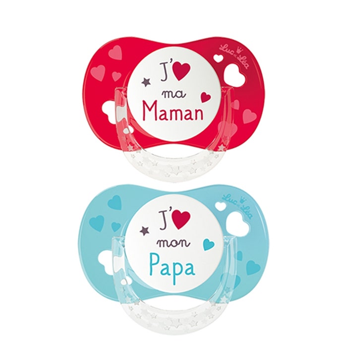 Symmetrical Silicone Pacifier From 18 Months J'aime Ma Maman Mon Papa Collection Luc Et Lea