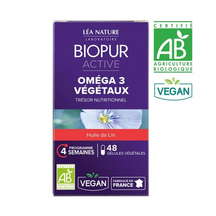 Omega 3 Vegetaux Organic Linseed Oil X 48 Capsules Active Biopur