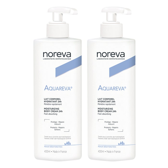 24 Hr Moisturizing Body Cream 2x400 ml Aquareva Dehydrated Skin Noreva