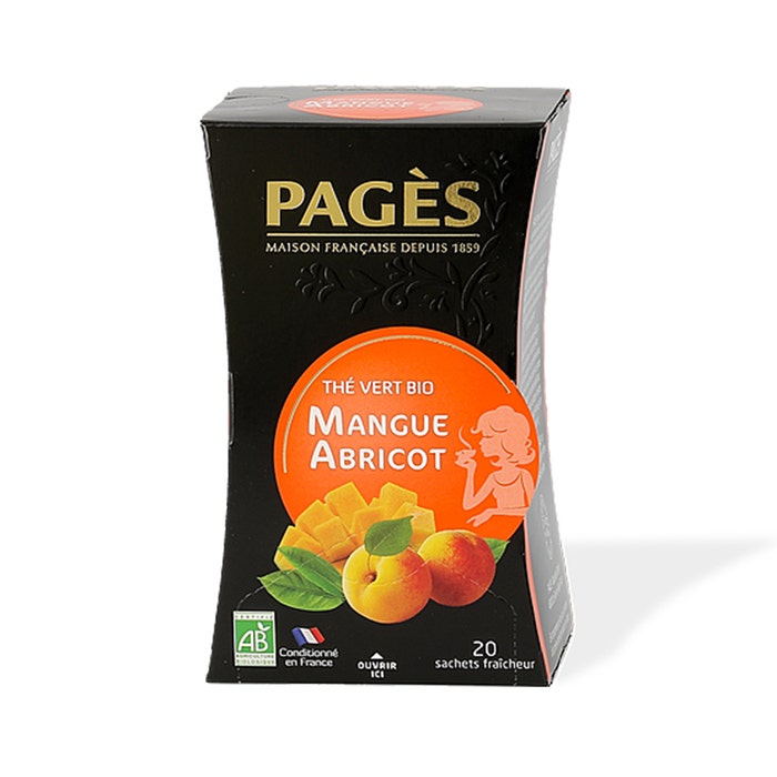 Organic Green Tea Mango Apricot 20 teabags Pagès
