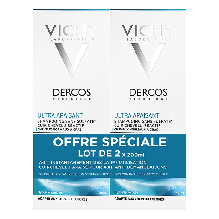 Soothing Shampoo Normal To Oily Hair 2x200ml Dercos Vichy