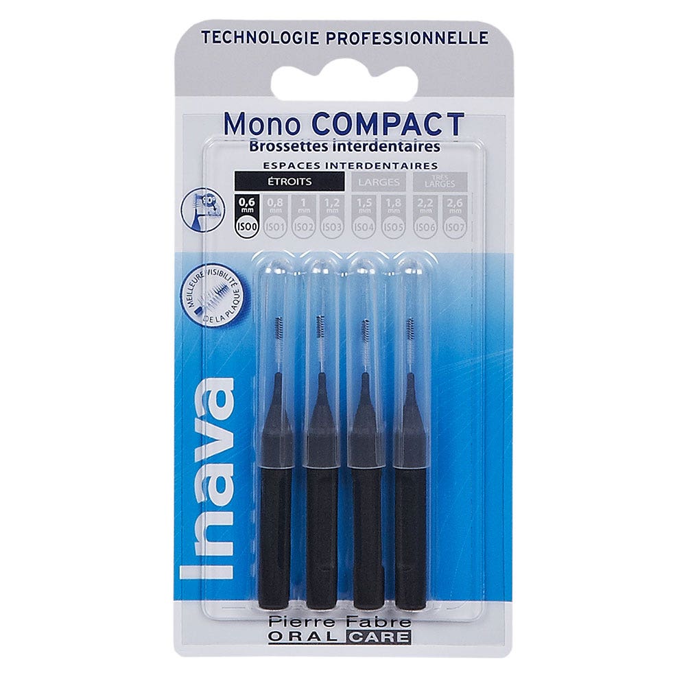 Inava Interdental Brushes 0.6mm Black X4 Mono Compact x4
