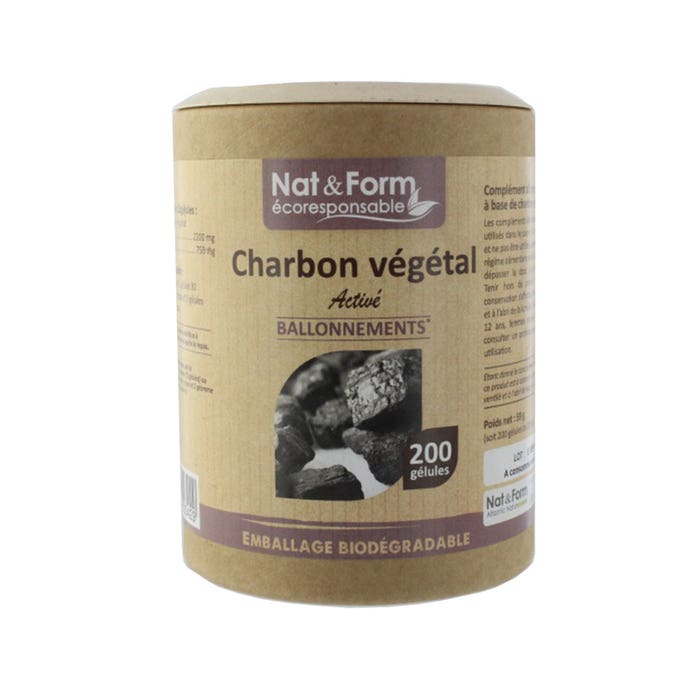 Nat&Form Vegetable Charcoal 200 Bloating Gelules Nat&Form