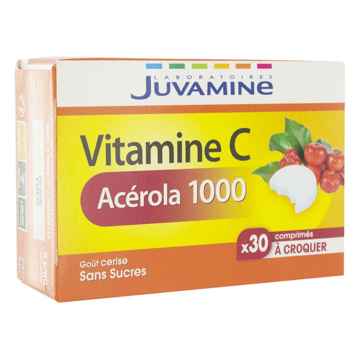 Juvamine Acerola 1000 Vitamin C Vegetable Origin Chewable X30 Tablets