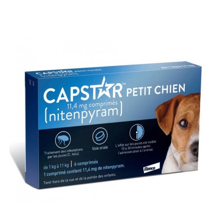 Flea Repellent Dogs 1 To 11k And Cats X 6 Tablets 6 Comprimes Chien De 1 à 11Kg Capstar