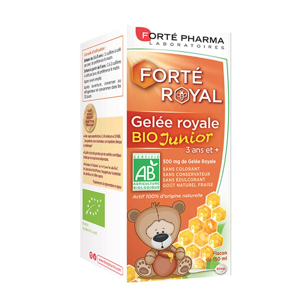 Forté Pharma Pharma Organic Royal Jelly Junior Syrup Strawberry Flavour Goût Fraise 150ml