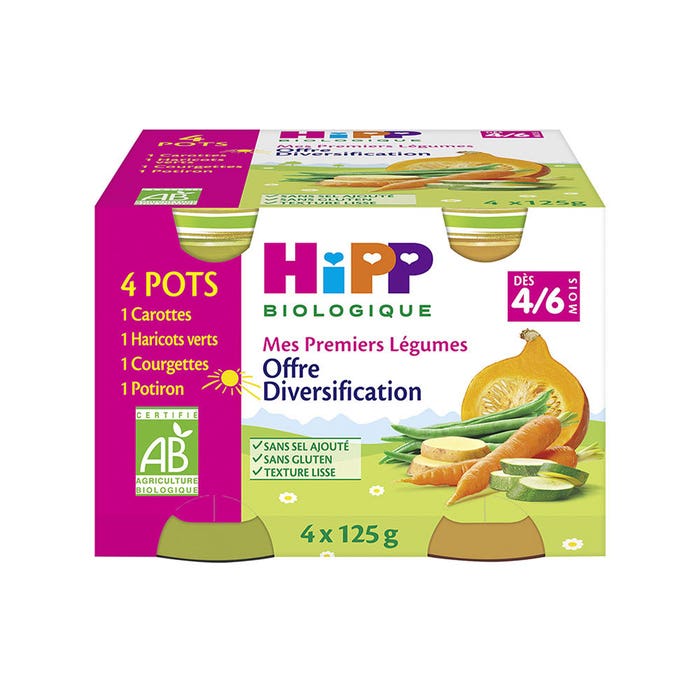 Hipp Mes Premiers Legumes Organic Baby Food Diet Diversification From 4 To 6 Months 4x125g