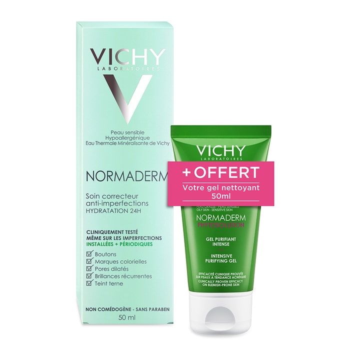 Anti Blemish Care 24 H Hydration + Free Cleansing Gel 50 ml Normaderm Vichy