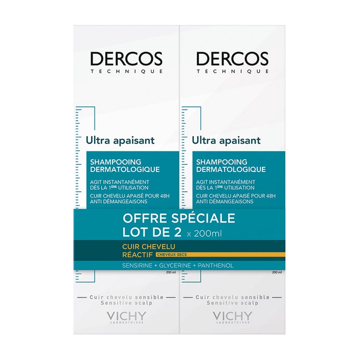 Ultra Soothing Shampoo Dry Hair 2x200ml Dercos Vichy