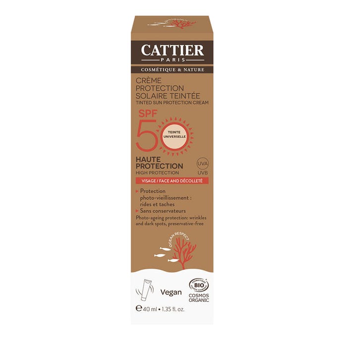 Cattier Solaire Cattier Organic Protection Cream Spf50 Face & Neckline 40ml