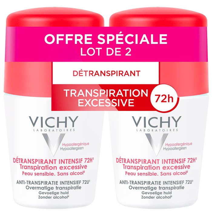 Vichy Déodorant 72h Intense Roll-on Duo Roll-on Peaux Sensibles 2x50ml