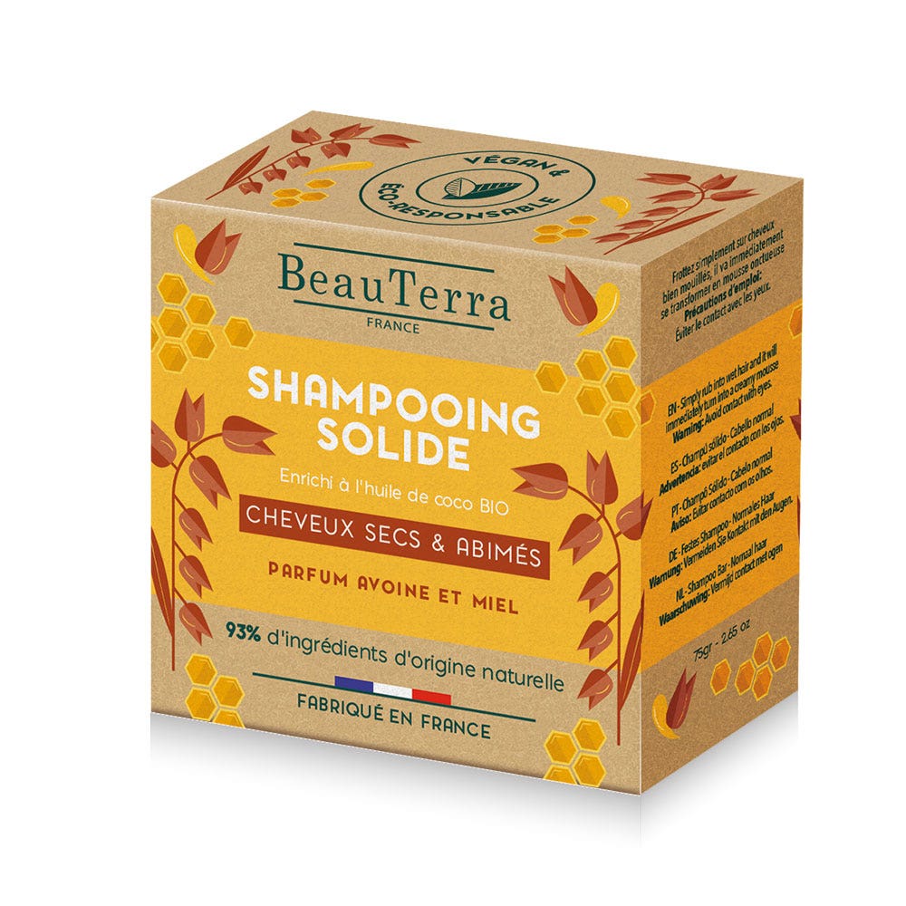 Beauterra Solid Shampoo for Dry & Damaged Hair Cheveux secs et abimes 75g