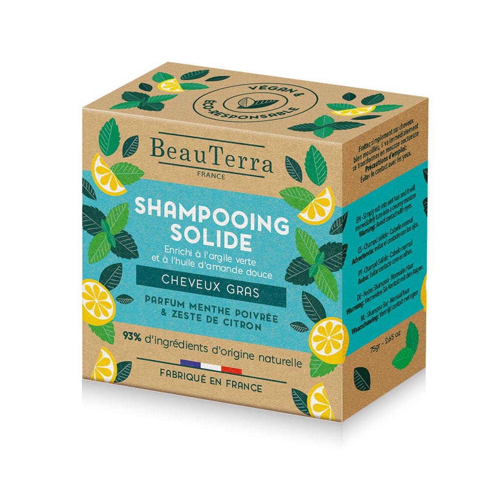 Beauterra Solid Shampoo for Oily Hair Cheveux gras 75g