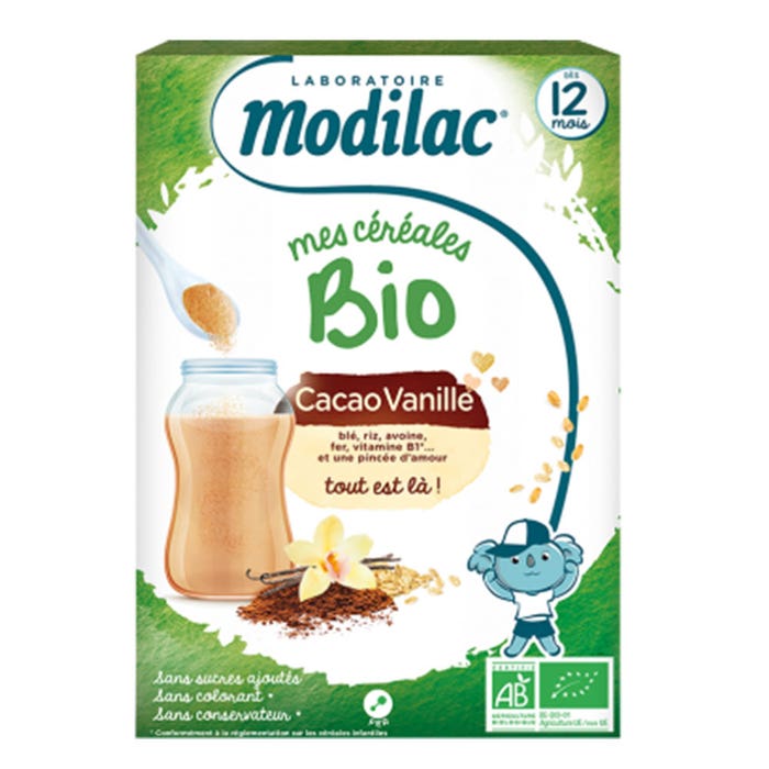 Modilac Organic Cacao and Vanilla Cereals from 12 months+ 250g