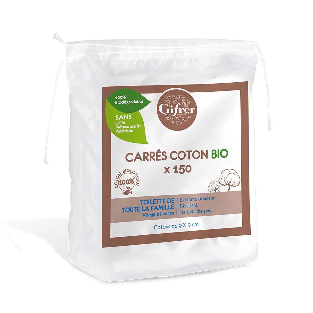 Gifrer Organic cotton squares Face and Body x150 cotton pads