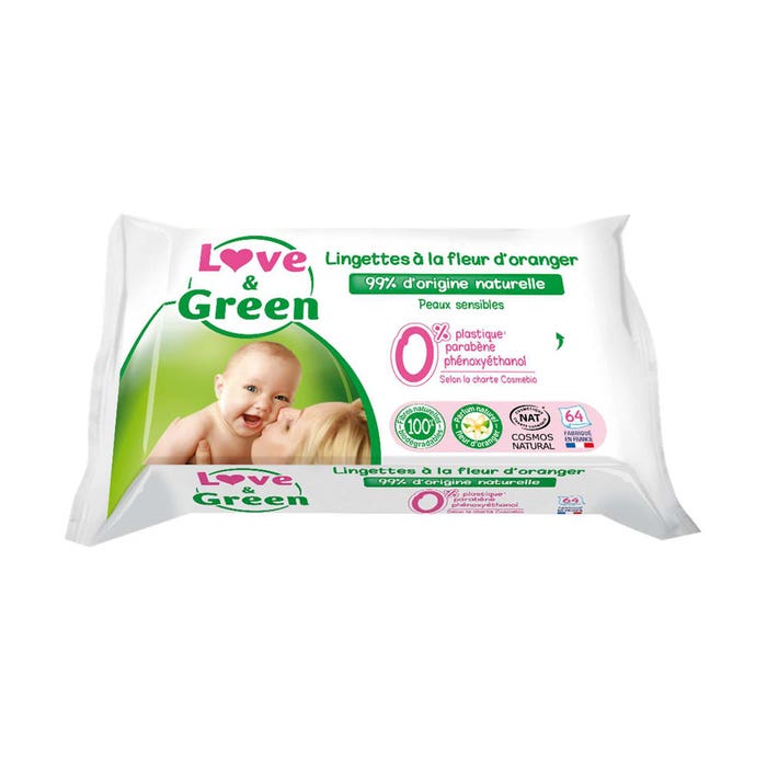 Toilette Baby A La Fleur D'Oranger 64 Wipes Sensitive Skin Sensitive Skin Love&Green