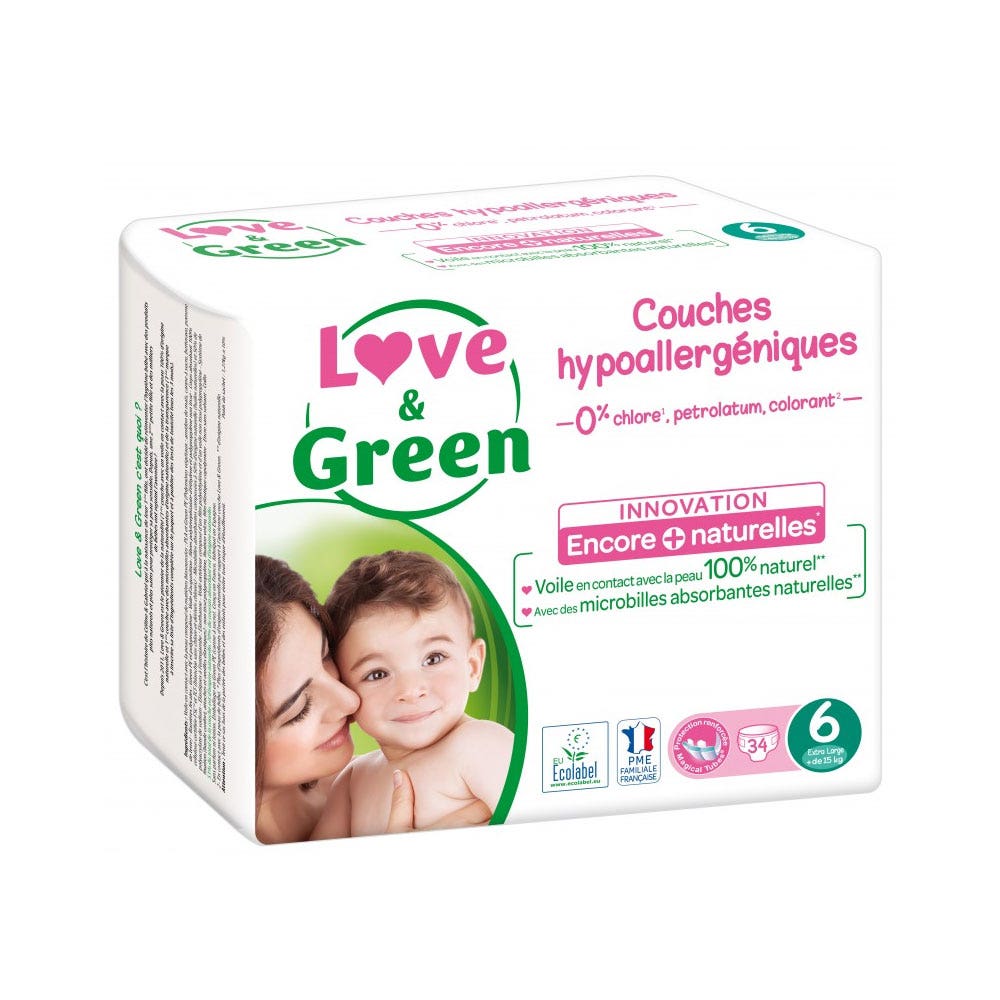 Love&Green Hypoallergenic nappies Size 6 XL + over 15kg x34 Easypara