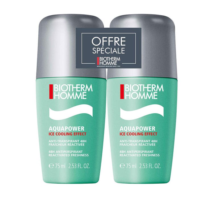 48h Antiperspirant Deodorant for Men 2x75ml Aquapower Biotherm