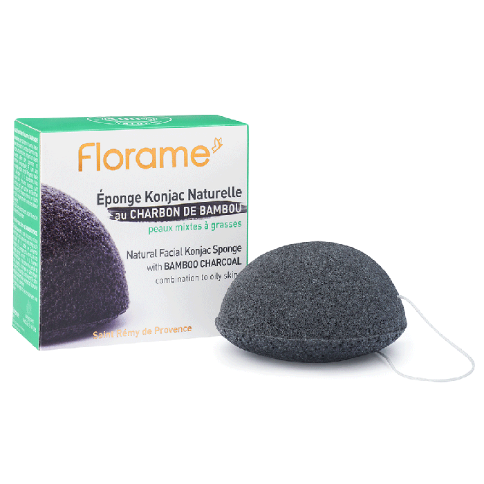 Natural konjac sponge with bamboo Charcoal Purifying Combination to oily skin Florame