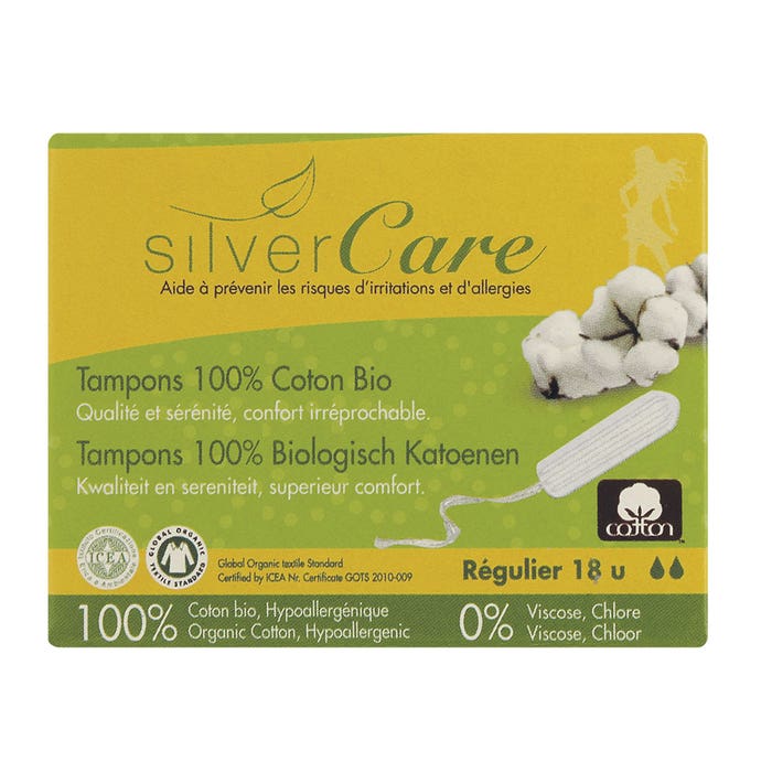 Organic Cotton Tampons 100% X18 x18 Sans applicateur Silver Care
