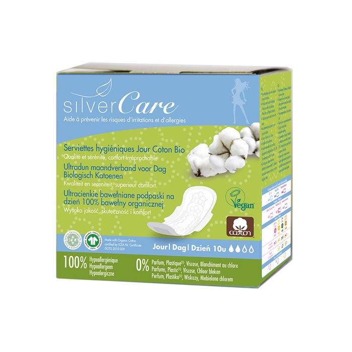 Day sanitary towels in organic cotton x10 Silver Care